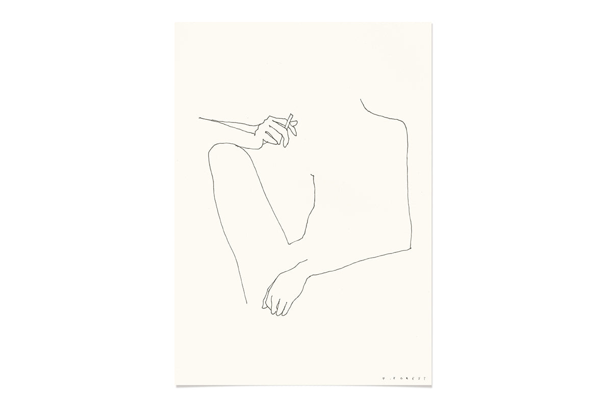 FredericForest_WomanSittingWithACigarette_Etude1_Original_Drawing_21x30cm